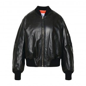 Linda Leather Black Bomber Jacket